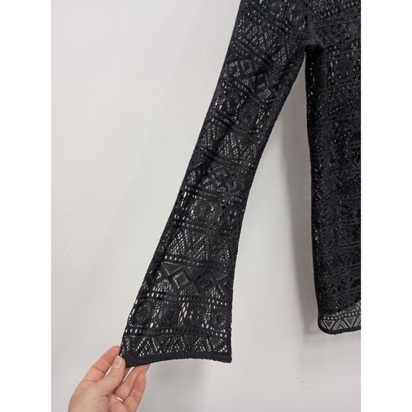 VTG Y2K Cache Tunic Top Womens Medium Black Lace Sheer Flare Sleeve Dark Fairy - Picture 10 of 10